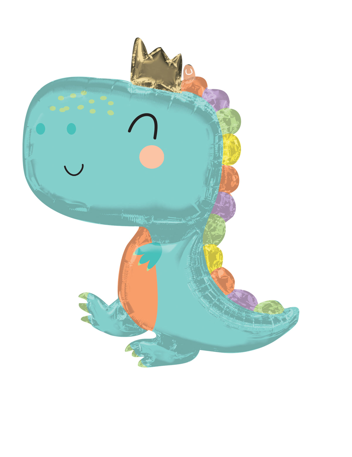 Ballon aluminium bébé dinosaure pastel pour anniversaire bleu ciel avec couronne dorée et crête multicolore