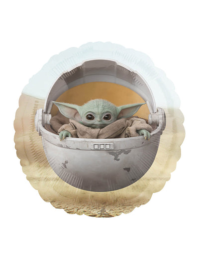 Aluminiumballon Baby Yoda The Mandalorian, bedruckt in seiner Wiege