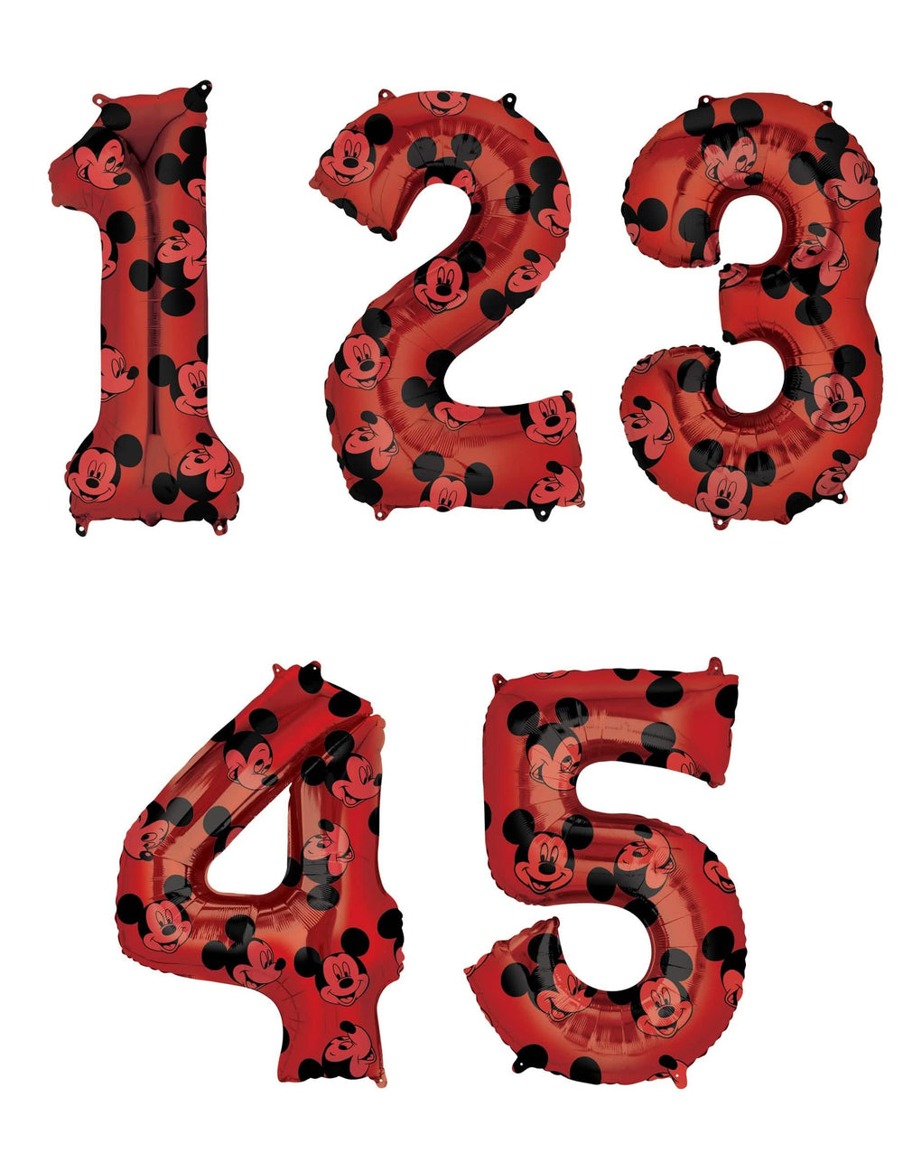 Aluminiumzahl-Ballon Mickey Mouse für Kinder Rot mit Mickey Mouse-Motiven