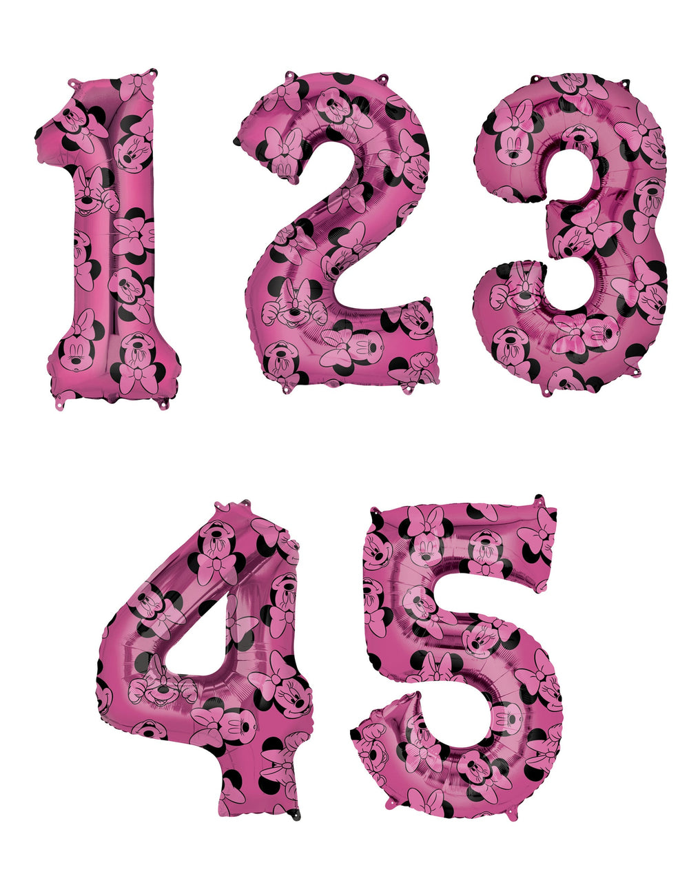 Ballon aluminium chiffre Minnie pour enfant rose à motifs