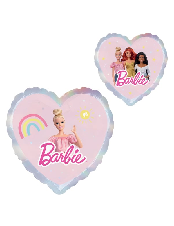 Ballon aluminium cœur Barbie pour enfant rose holographique