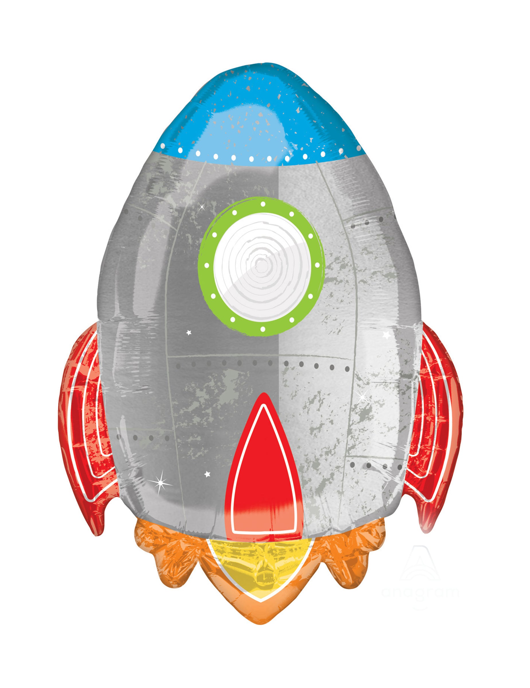 Ballon aluminium fusée voyage dans l'espace thème astronaute gris bleu et rouge