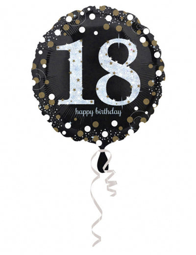 Holografischer schwarzer und silberner Happy-Birthday-Aluminiumballon zum 18. Geburtstag für Erwachsene
