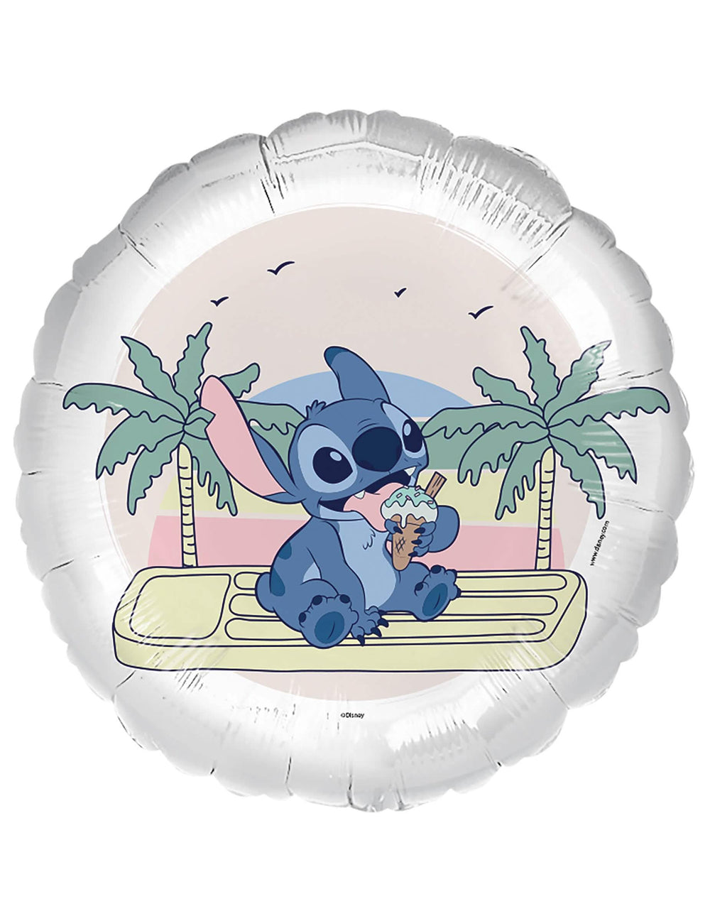Aluminiumballon Ice cream Stitch Weiß mit tropischem Motiv und Eiscreme