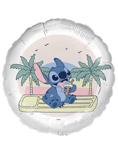 Aluminiumballon Ice cream Stitch Weiß mit tropischem Motiv und Eiscreme