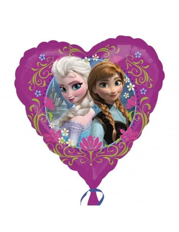 Aluminium-Herzballon Elsa Frozen - Die Eiskönigin für Kinder Violett mit Anna und Elsa