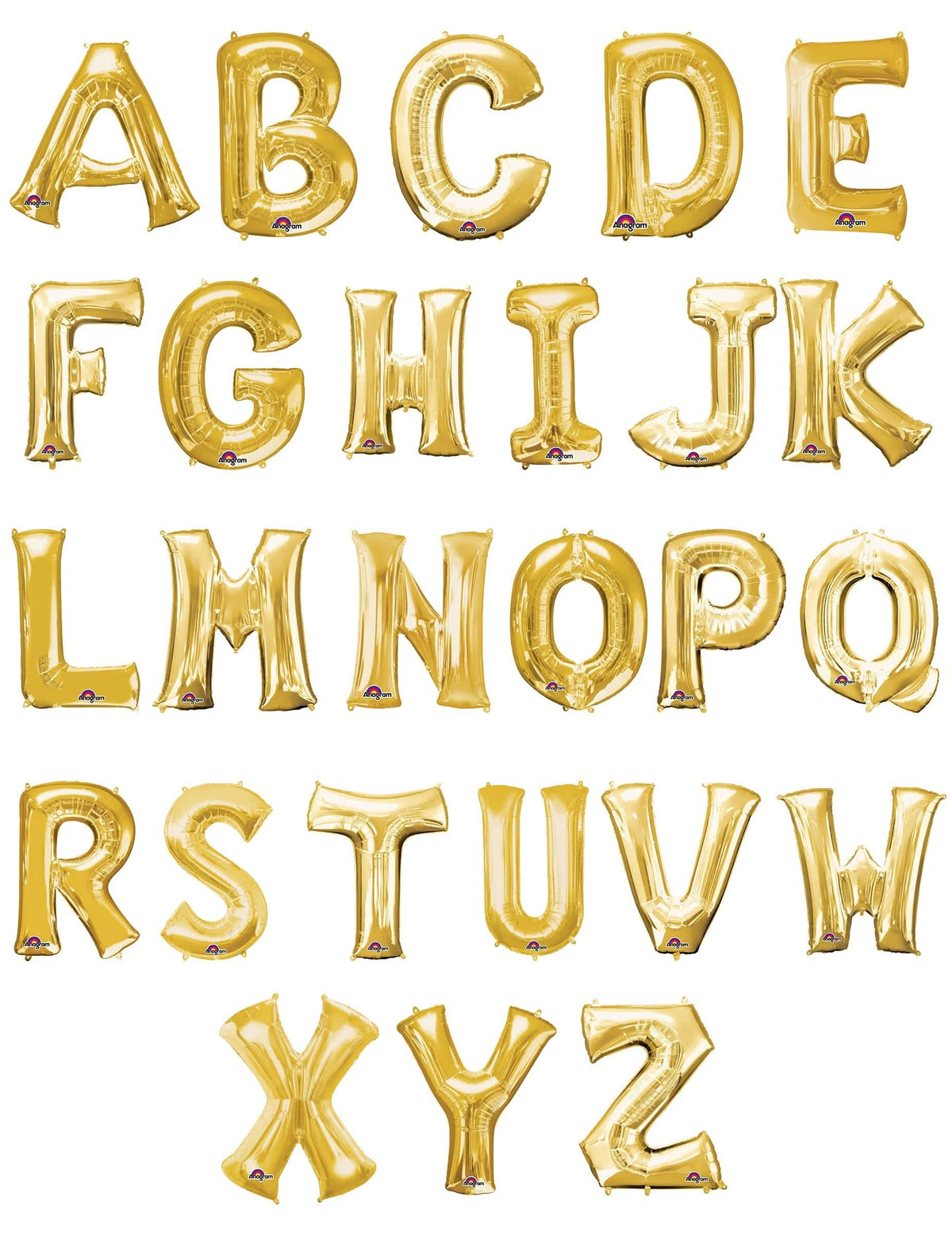 Vollständiges Alphabet von a bis z aus goldener Buchstaben-Aluminiumfolie