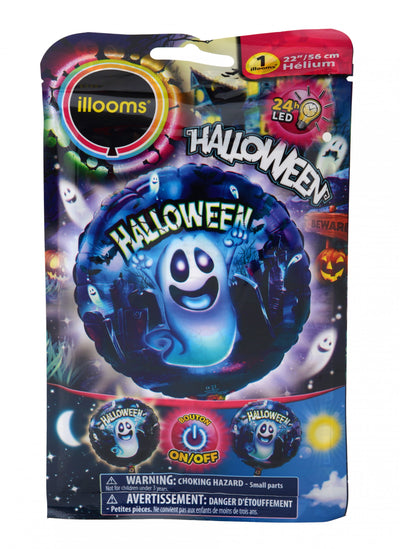 Ballon aluminium lumineux fantôme Illooms pour Halloween bleu à LED