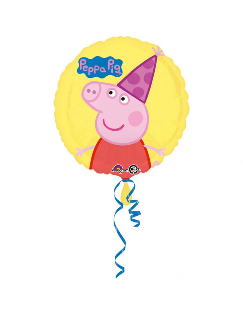 Aluminiumballon zum Geburtstag Peppa Wutz für Kinder Gelb mit Partyhut
