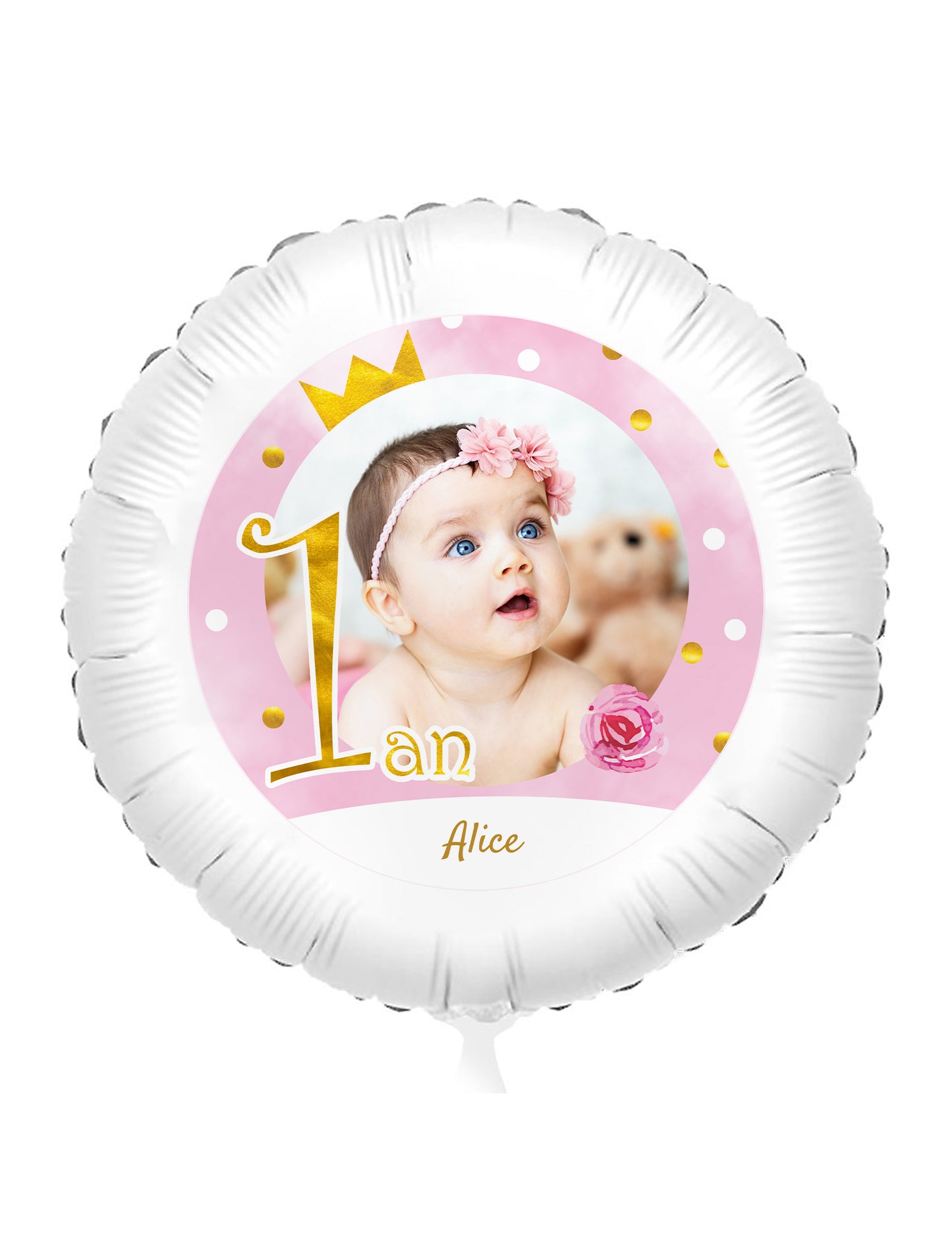 Ballon aluminium personnalisable 1 an rose et or 50 cm