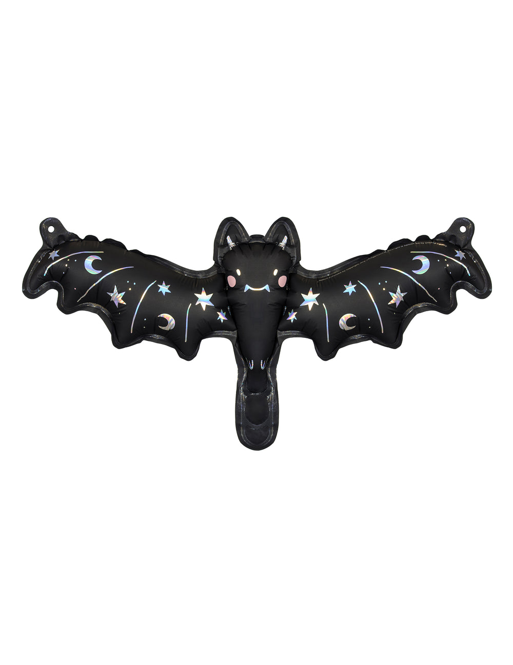 Ballon aluminium petite chauve-souris pour Halloween noir avec motifs lunes et étoiles holographiques
