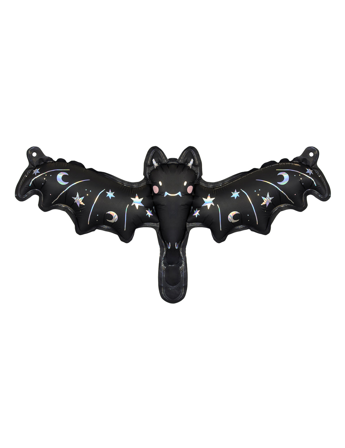 Ballon aluminium petite chauve-souris pour Halloween noir avec motifs lunes et étoiles holographiques