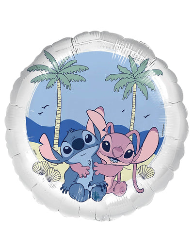 Ballon aluminium Stitch et Angel pour enfant bleu et rose avec décor plage