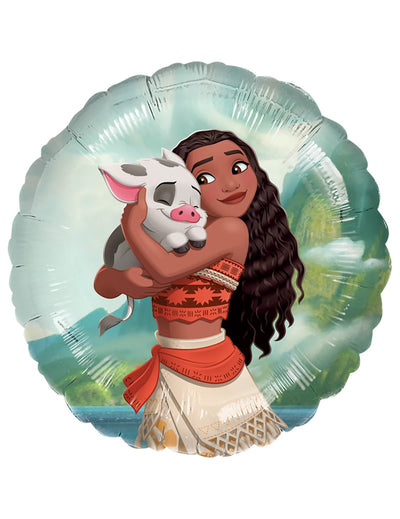 Ballon aluminium Vaiana et Pua bleu et vert avec illustration