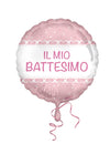 Ballon en aluminium Baptême coeurs roses pour enfant rose à pois blancs