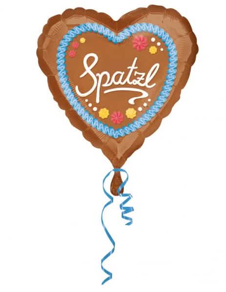 Ballon aluminium cœur Fête de la bière marron motif pain d'épices avec inscription Spatzl