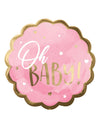 Ballon en aluminium festonné Oh Baby pour baby shower rose et or