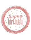 Ballon en aluminium happy birthday pour anniversaire blanc et rose