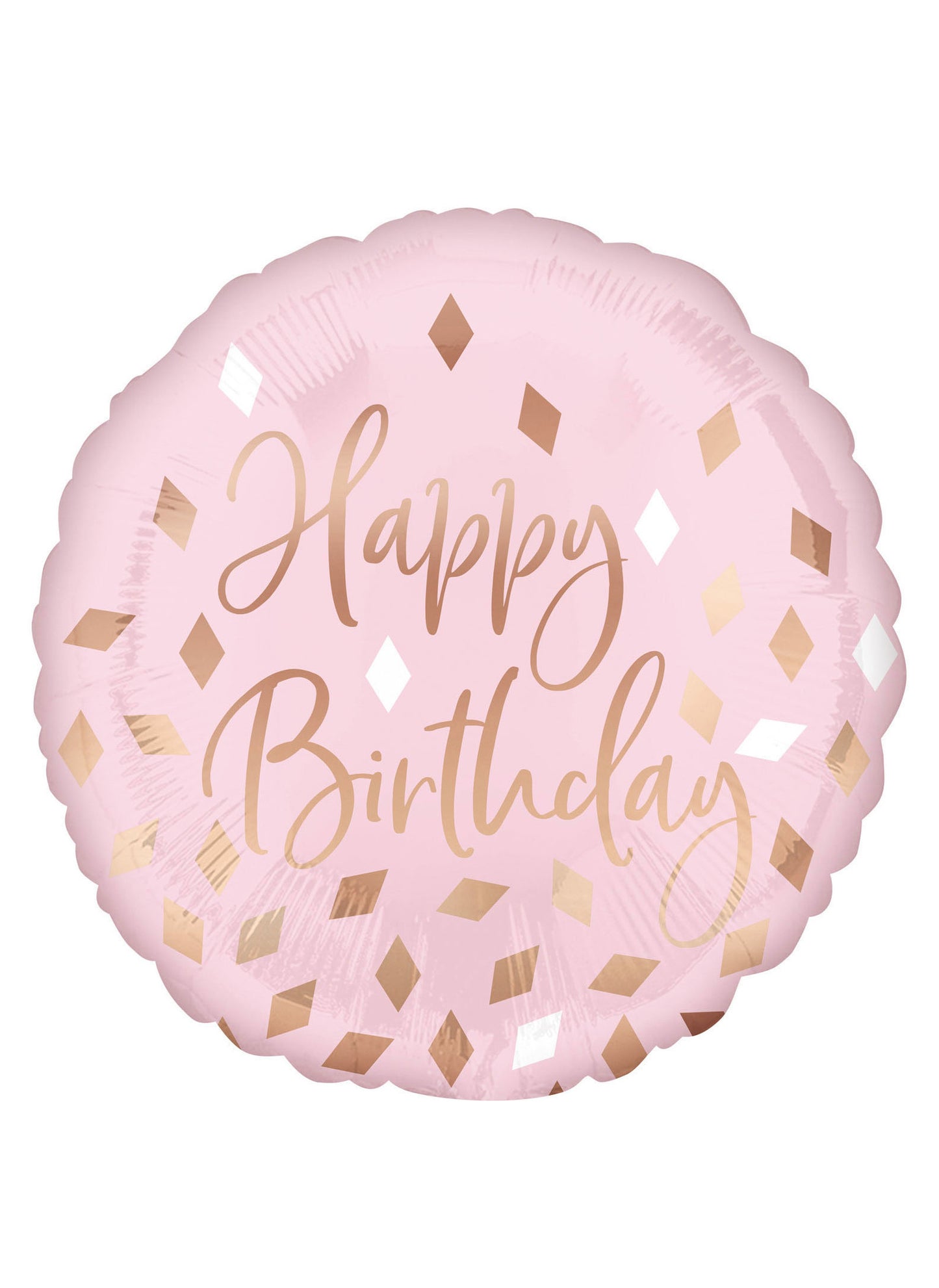 Ballon en aluminium Happy Birthday pour fête rose avec confettis rose gold