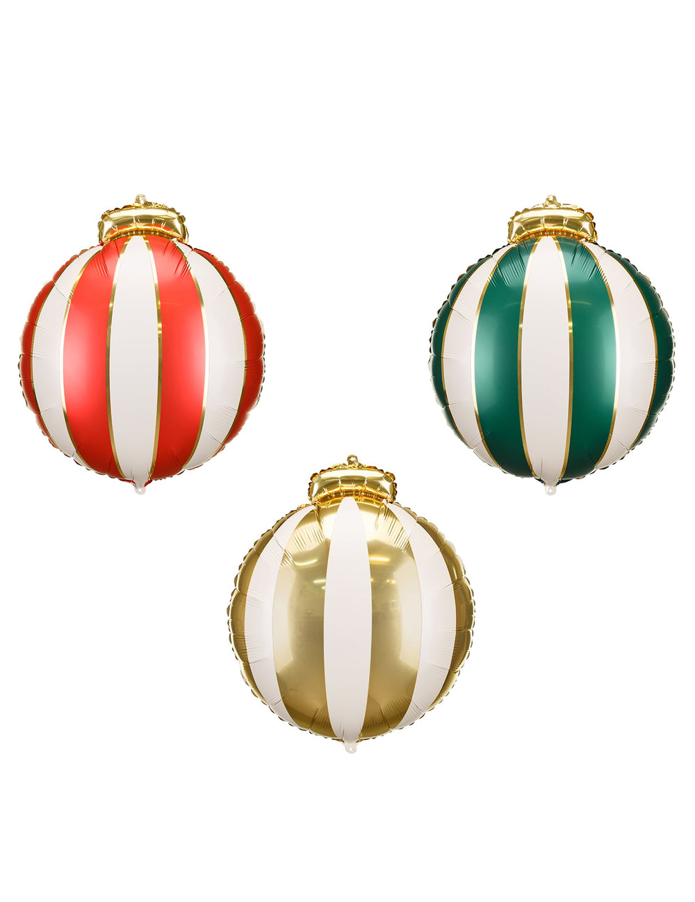 Ballons en aluminium Boules de Noël pour décoration rouges verts et dorés à rayures blanches
