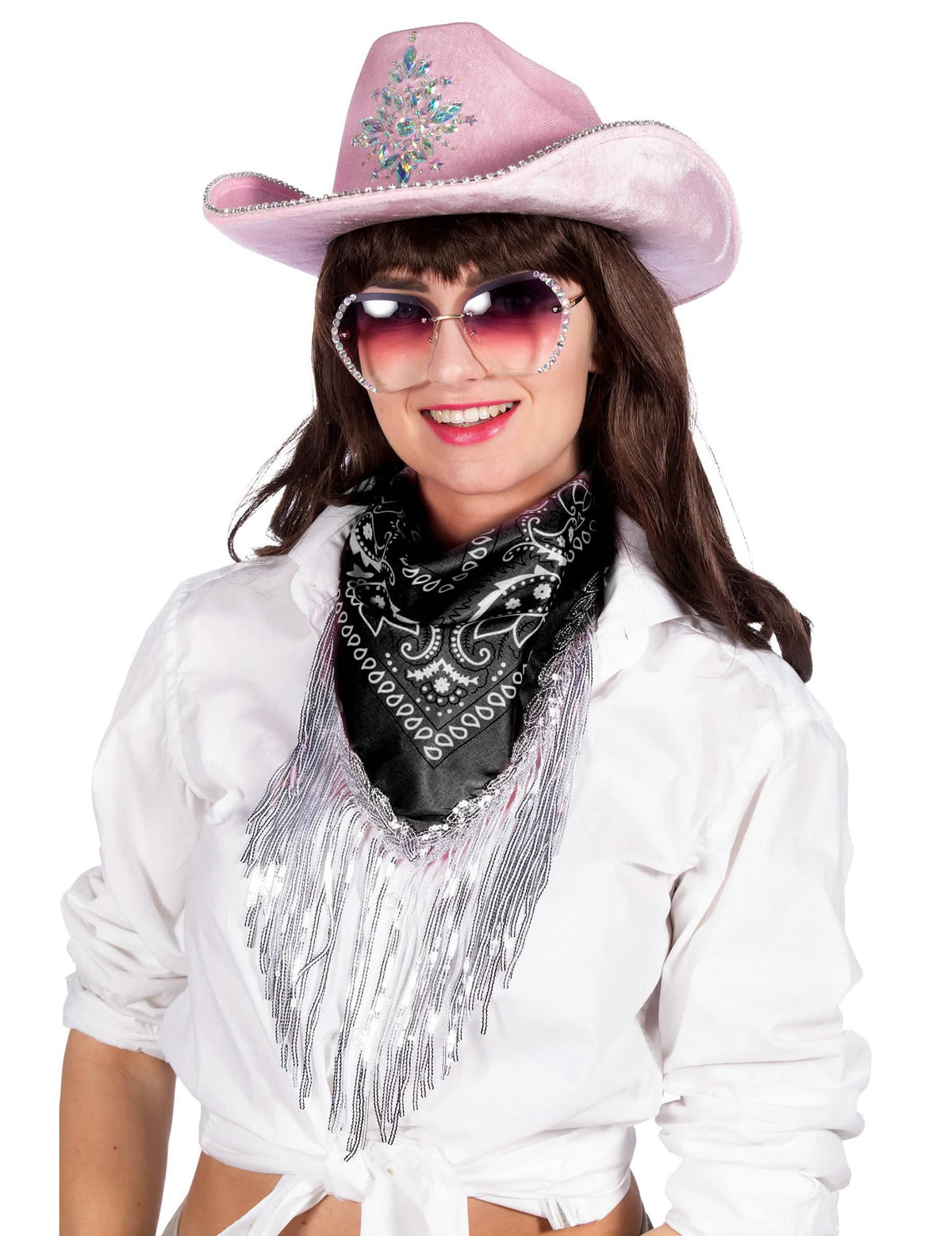 Schwarzes Western-Bandana mit Pailletten und Fransen