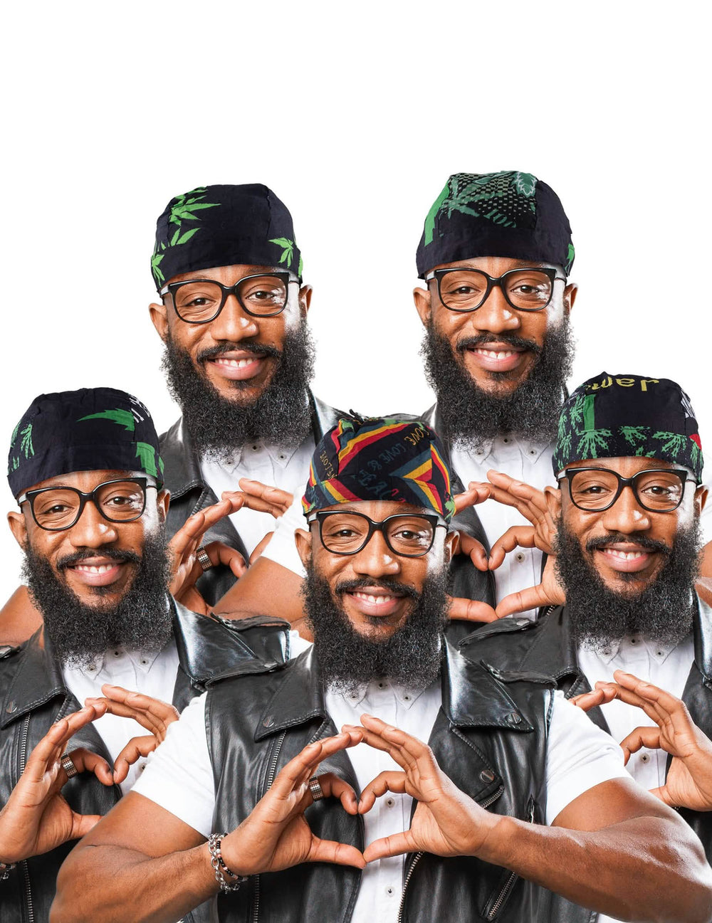 Rasta-Bandana Jamaïka für Erwachsene Schwarz mit grünen Blattmotiven und Rasta-Kostüme nach Farben