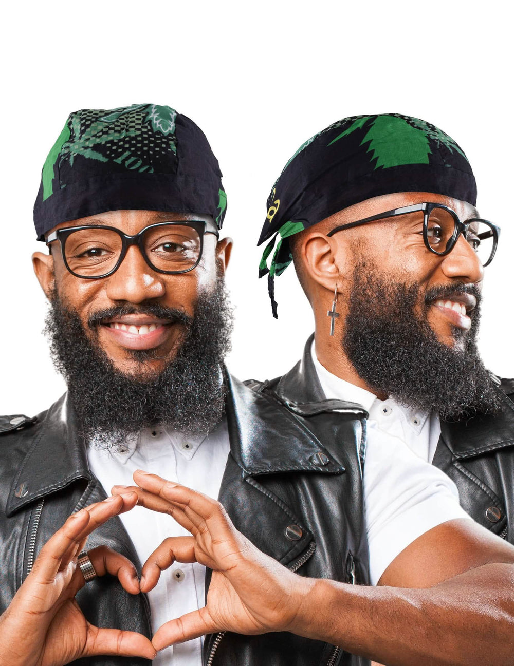 Rasta-Bandana Jamaïka für Herren Schwarz mit grünen Blattmotiven