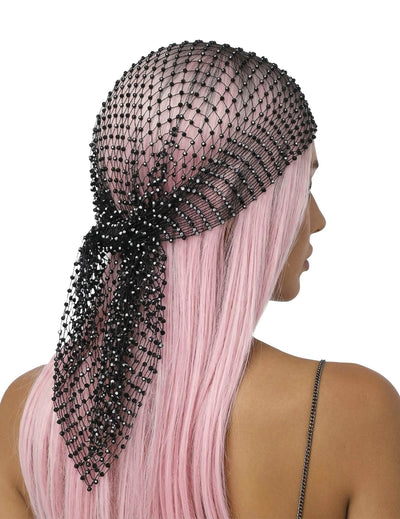 Schwarzes Netz-Bandana mit Strass für Erwachsene