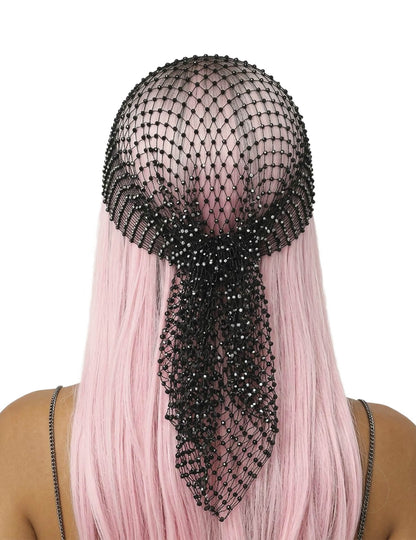 Schwarzes Netz-Bandana mit Strass für Erwachsene