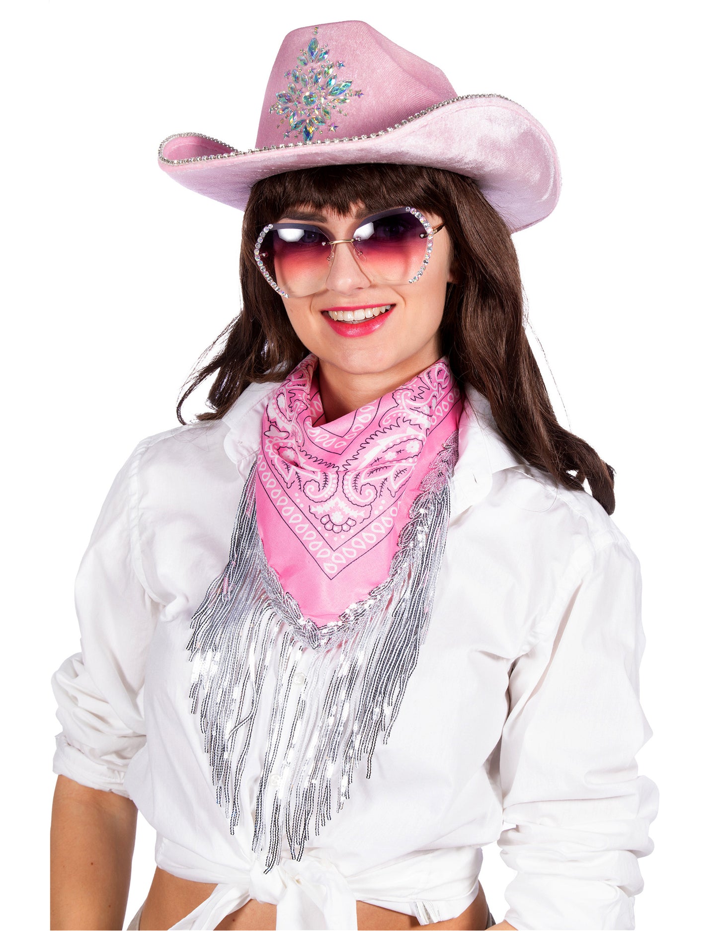 Rosa Fransen-Bandana mit Pailletten für Damen und Herren