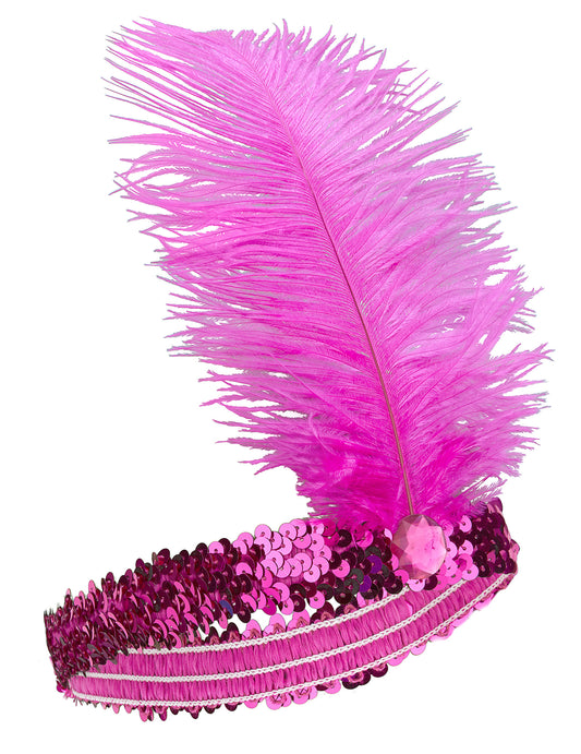 Charleston Pailletten Haarband mit Feder für Damen pink