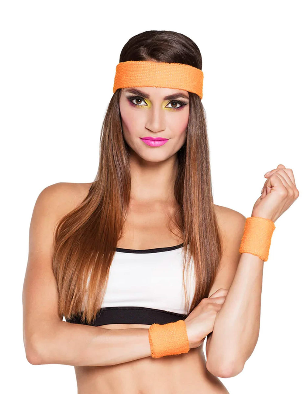 Stirnband und Armbänder 80er Jahre für Erwachsene orange