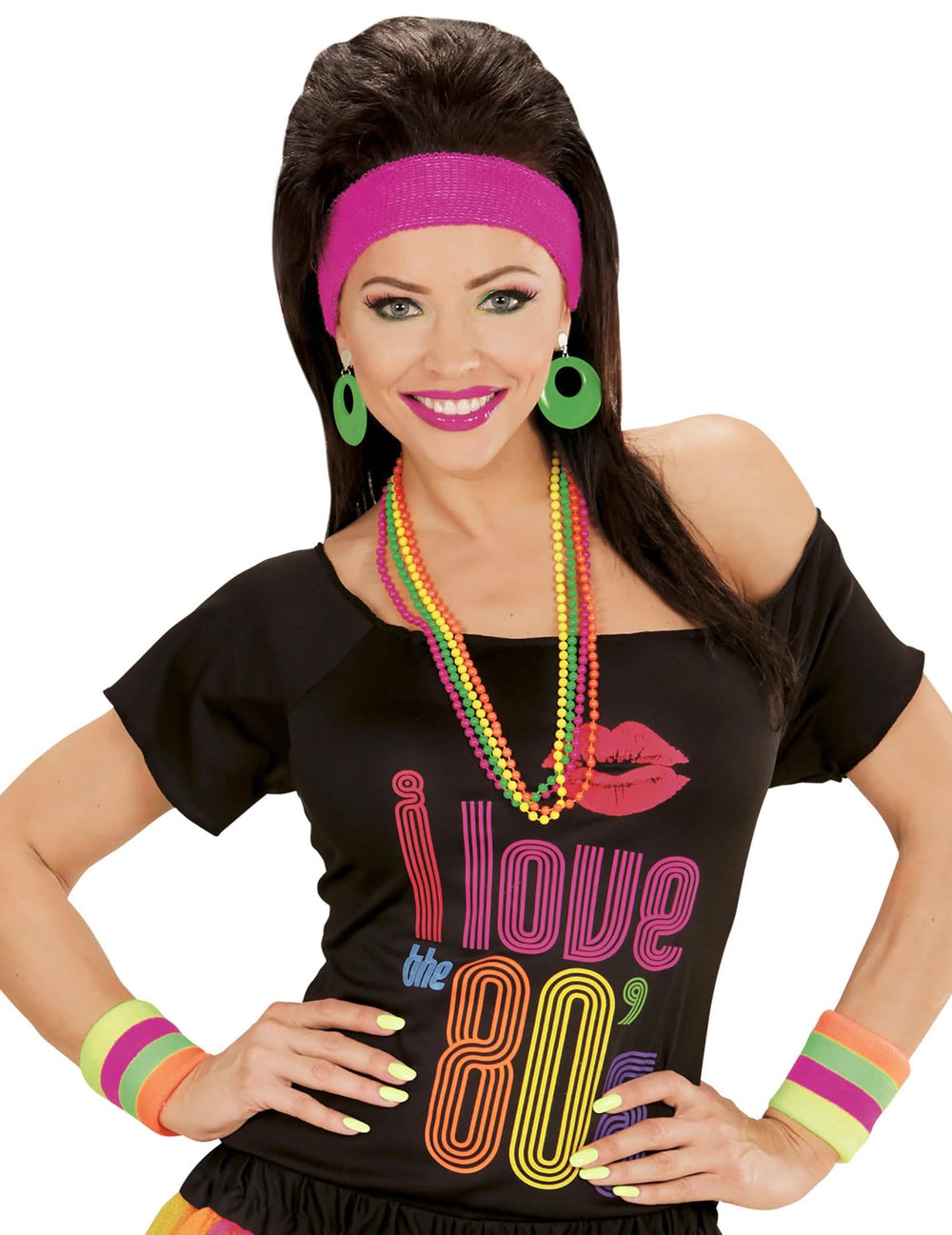 Bandeaux multicolores fluos pour adulte avec poignets colliers et boucles d'oreilles néon