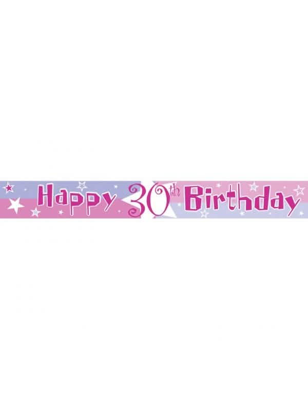 Bannière en plastique Happy Birthday pour anniversaire rose et bleu 30 ans