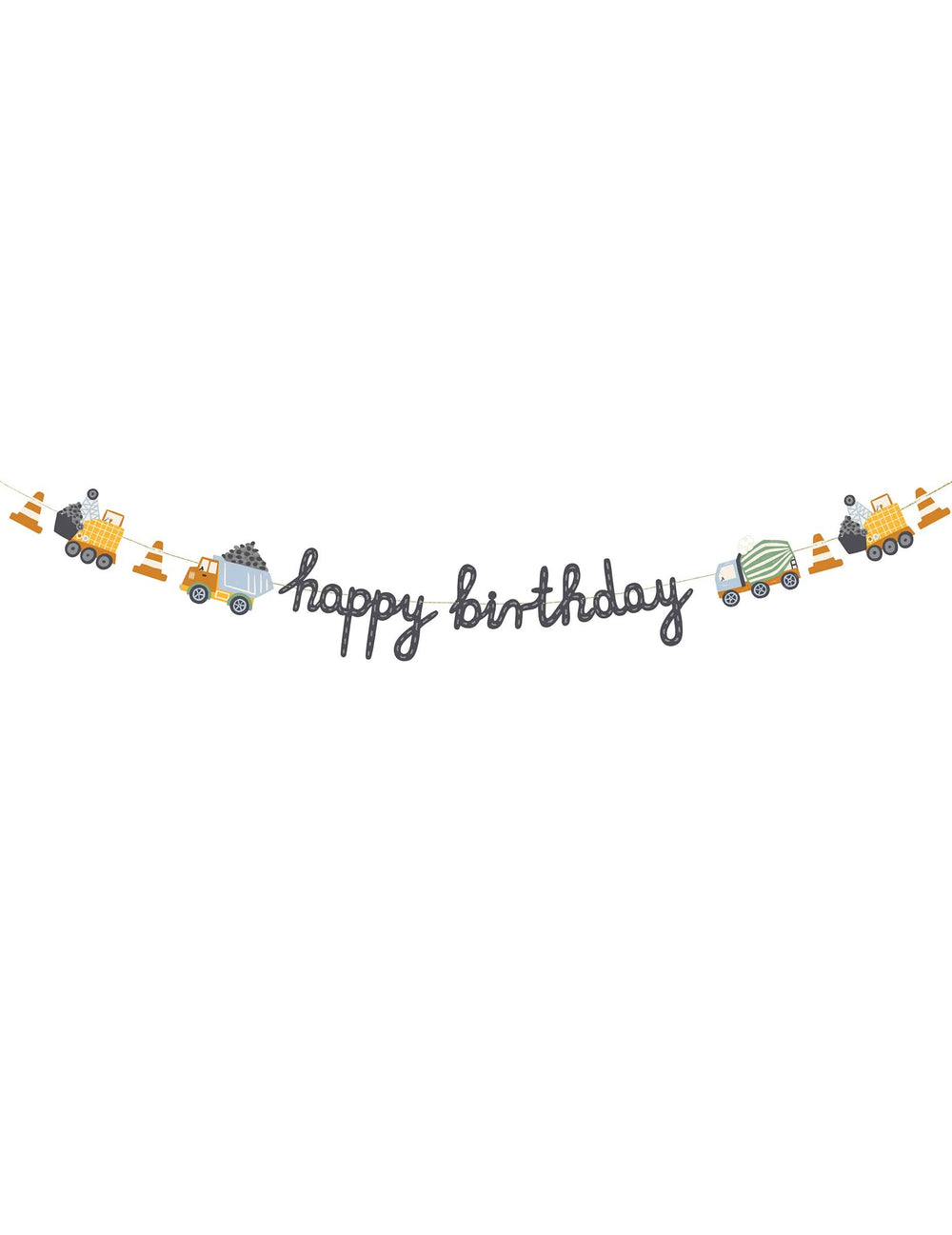 Bannière Happy Birthday camions de chantier pour anniversaire multicolore avec engins de construction