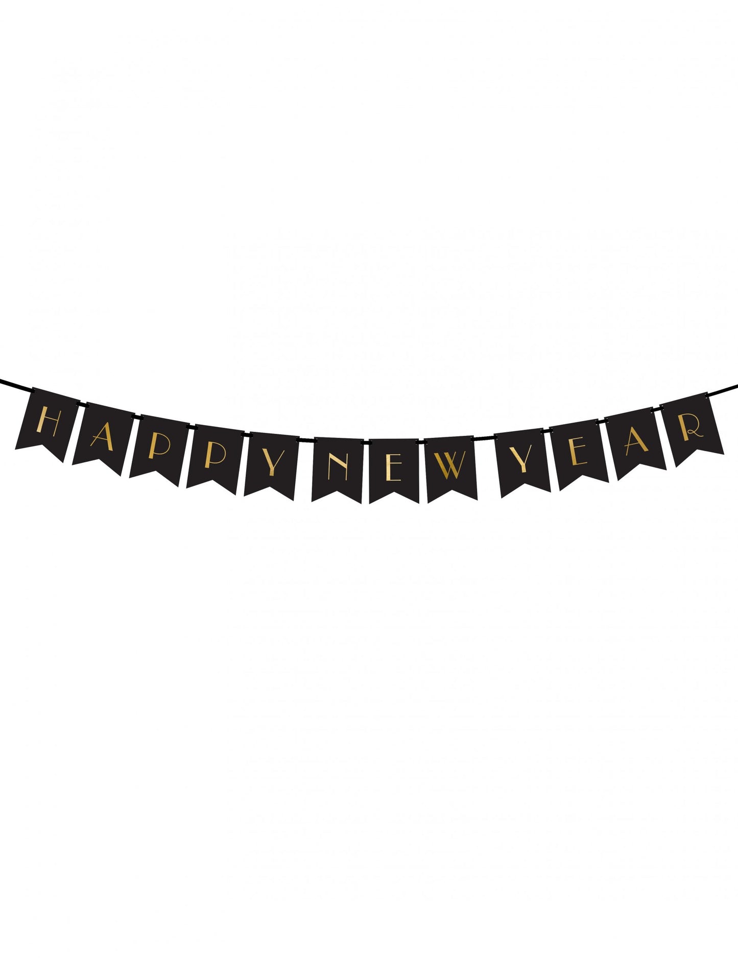 Bannière Happy New Year pour fête noire et dorée en papier
