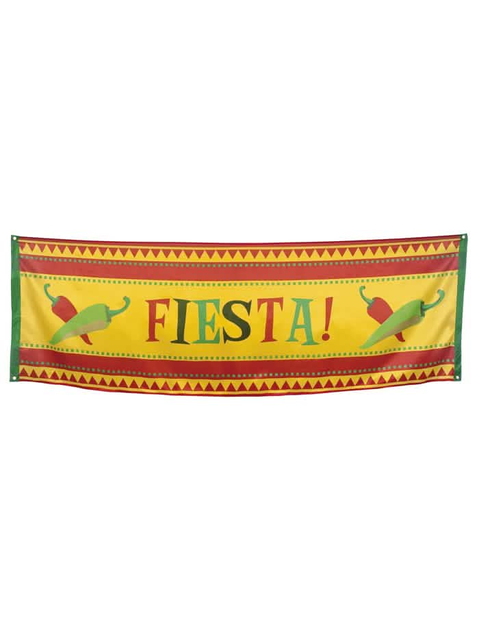 Bannière mexicaine pour fête jaune et rouge avec piments et inscription Fiesta