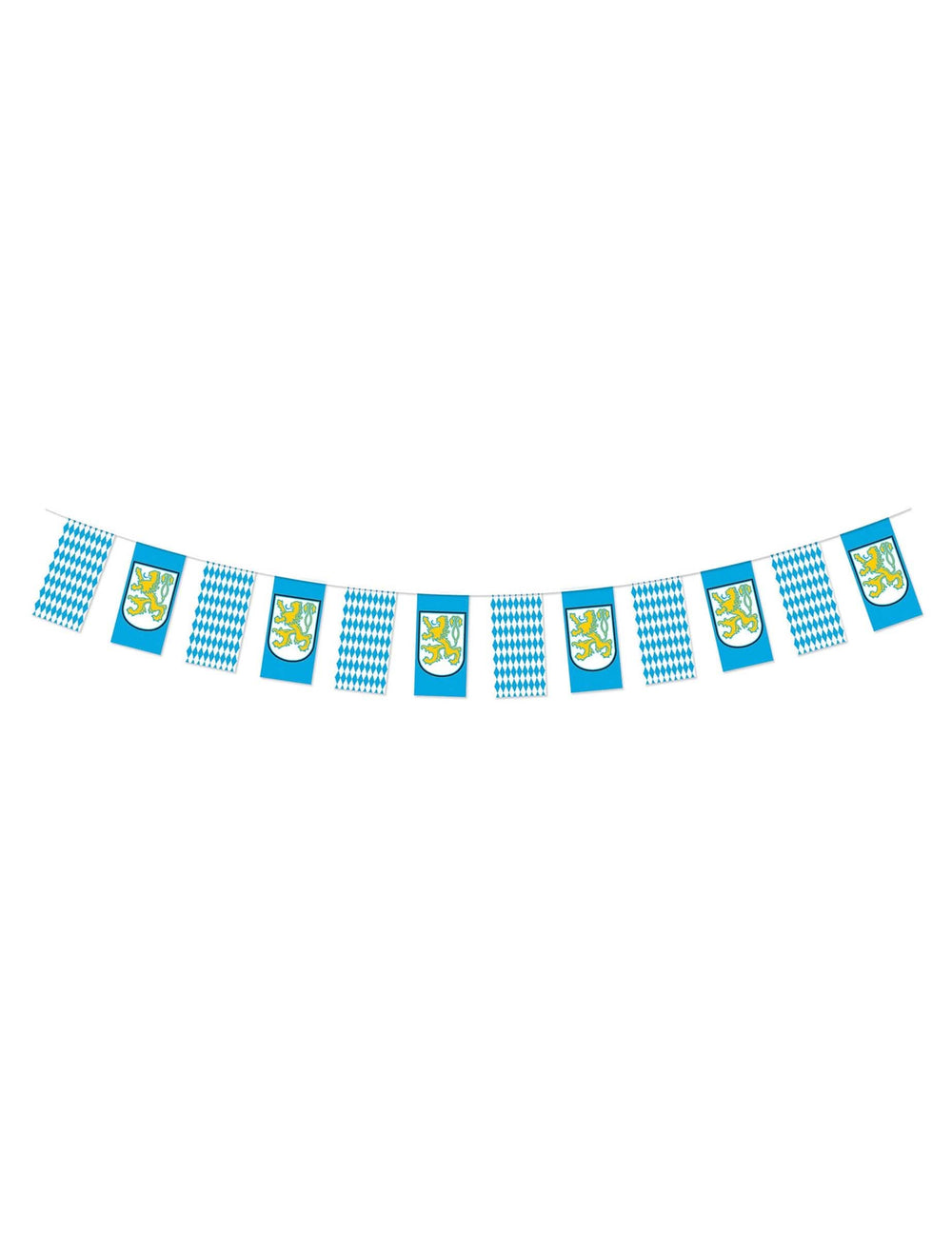 Banner Oktoberfest blau und weiß mit Rauten und gelben Löwen-Wappen