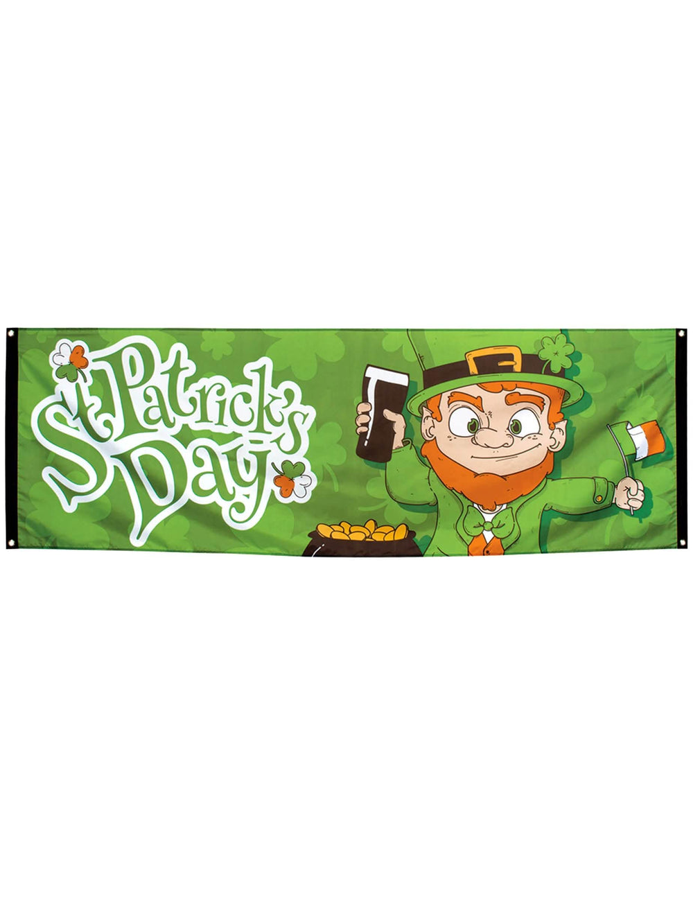 Bannière Saint Patrick's Day pour fête verte avec lutin irlandais et chope de bière