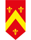 Bannière verticale médiévale en papier rouge et jaune avec fleurs de lys