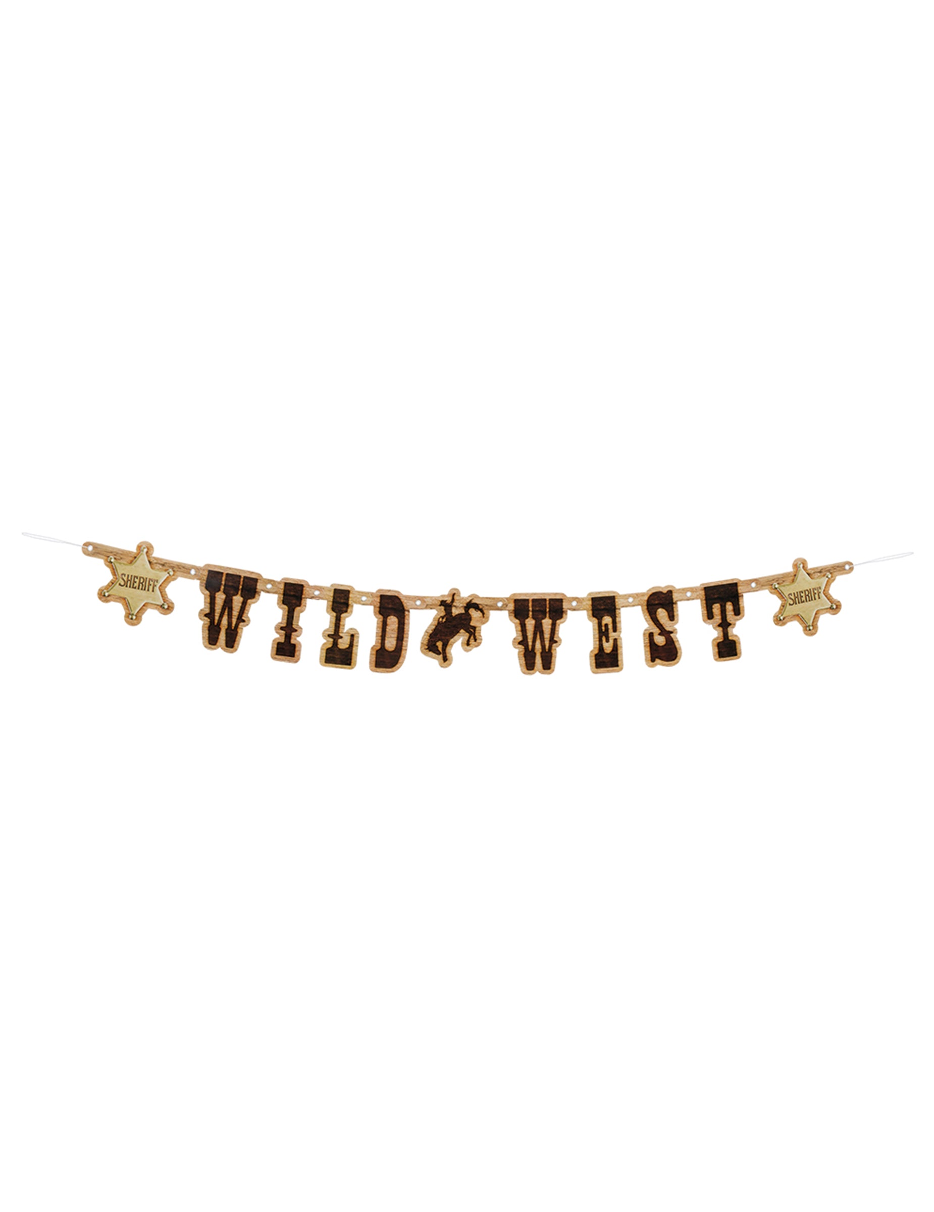 Guirlande en plastique Western Wild West pour décoration marron avec lettrage effet bois et étoiles de shérif