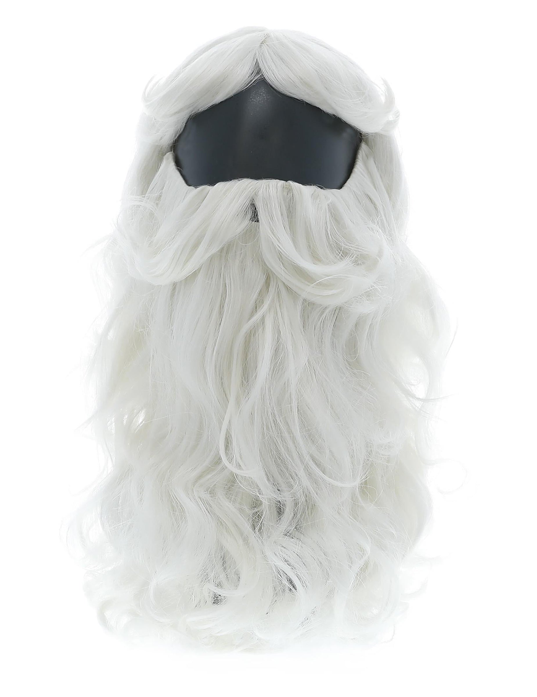 Détail de la chevelure longue et bouclée de la barbe et perruque Père Noël