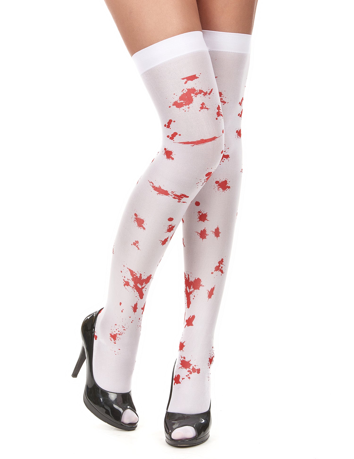 Bas ensanglantés Halloween pour femme blancs et rouges