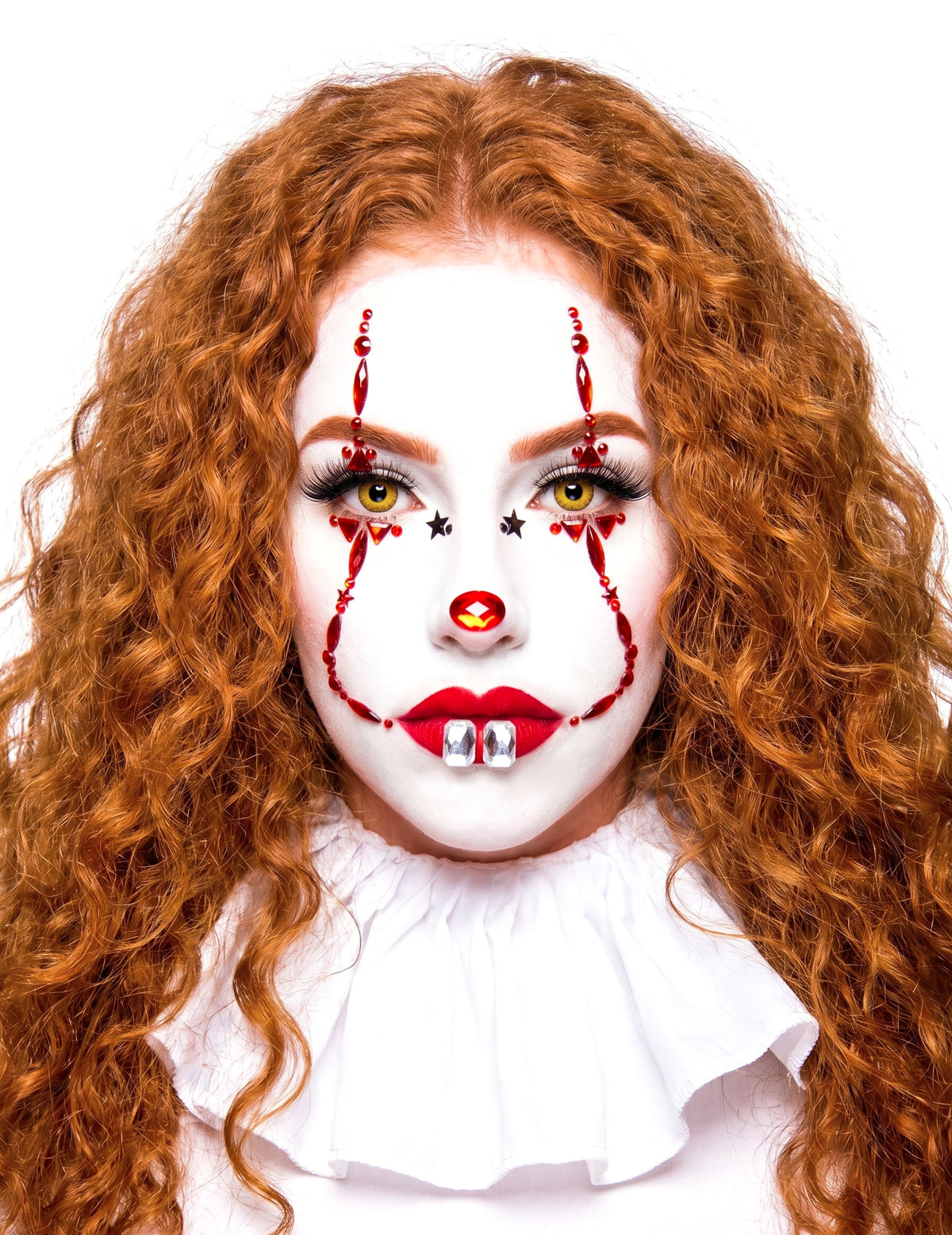 Glanzvolle-Glitzersteine Halloween-Make-up für Damen rot
