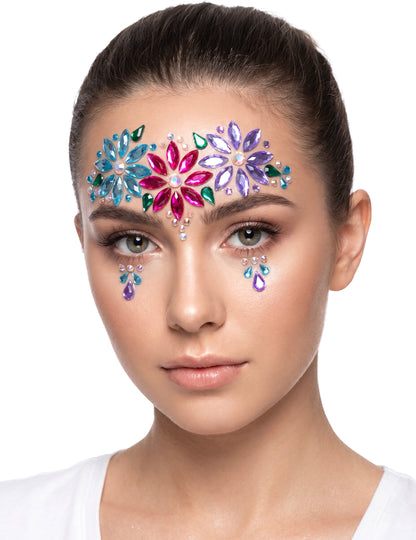 Gesichtsschmuck selbstklebende Strasssteine mit Blumen bunt