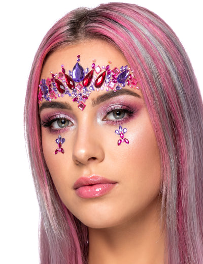 Glitzersteine fürs Gesicht selbstklebend Festival-Zubehör lila-rot-pink