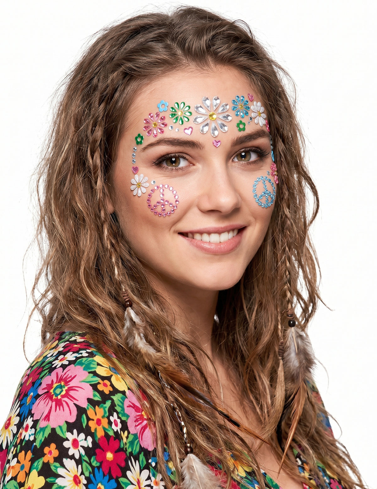 Selbstklebender Gesichtsschmuck, Hippie-Blumen