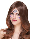 Bijoux pour visage adhésifs lunaire pour femme bleus, violets et argentés avec lunes et étoiles