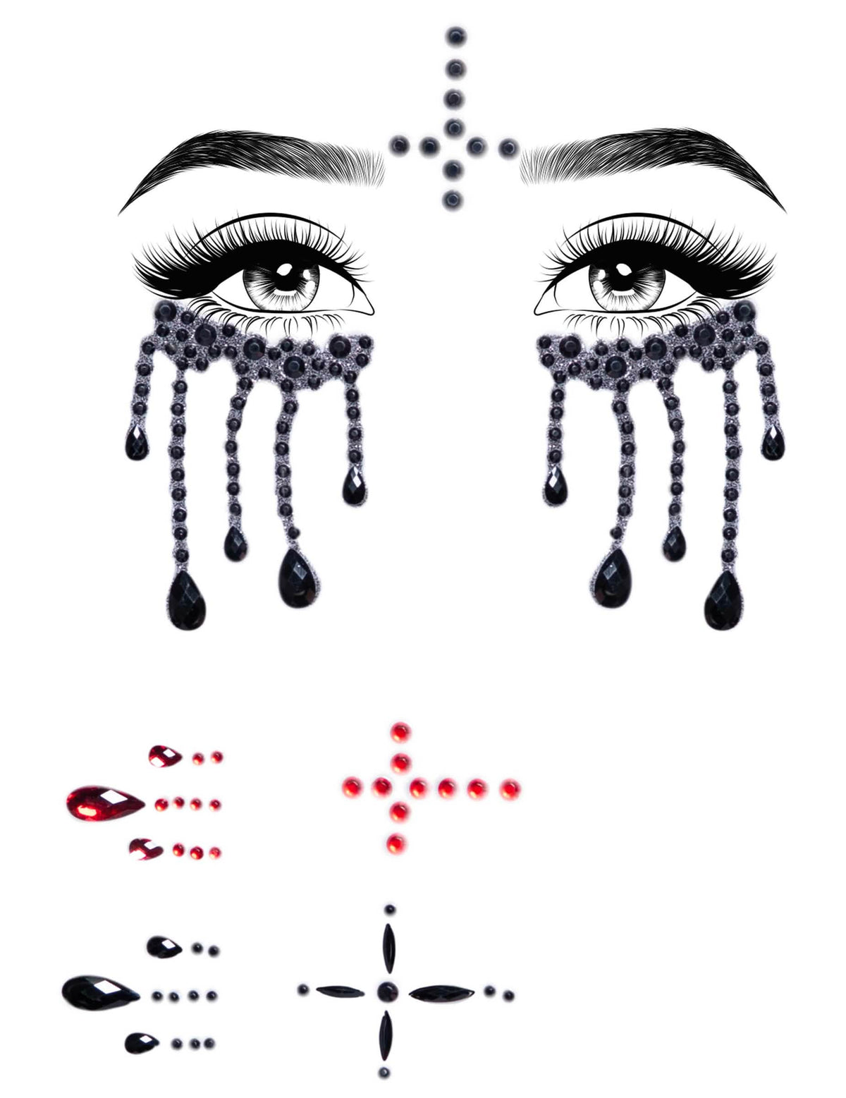 Schaurige Nonnen-Glitzersteine fürs Gesicht Make-up-Zubehör für Halloween 