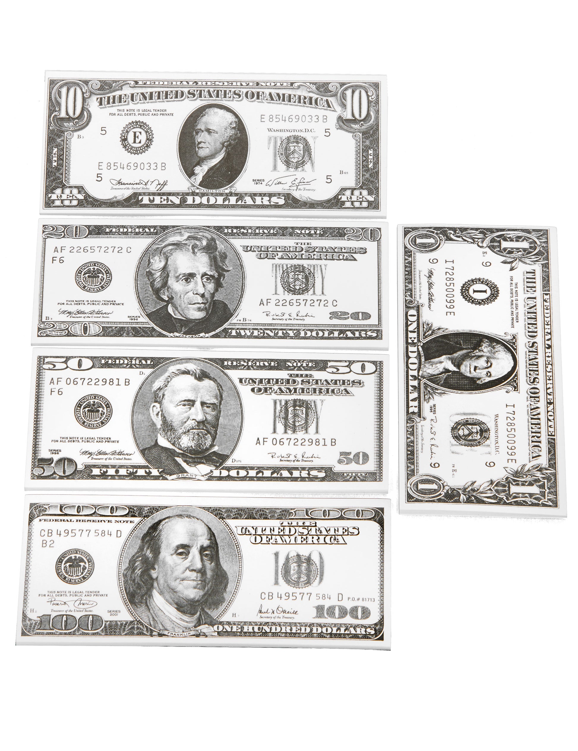 Billets dollars pour déguisement de différentes valeurs